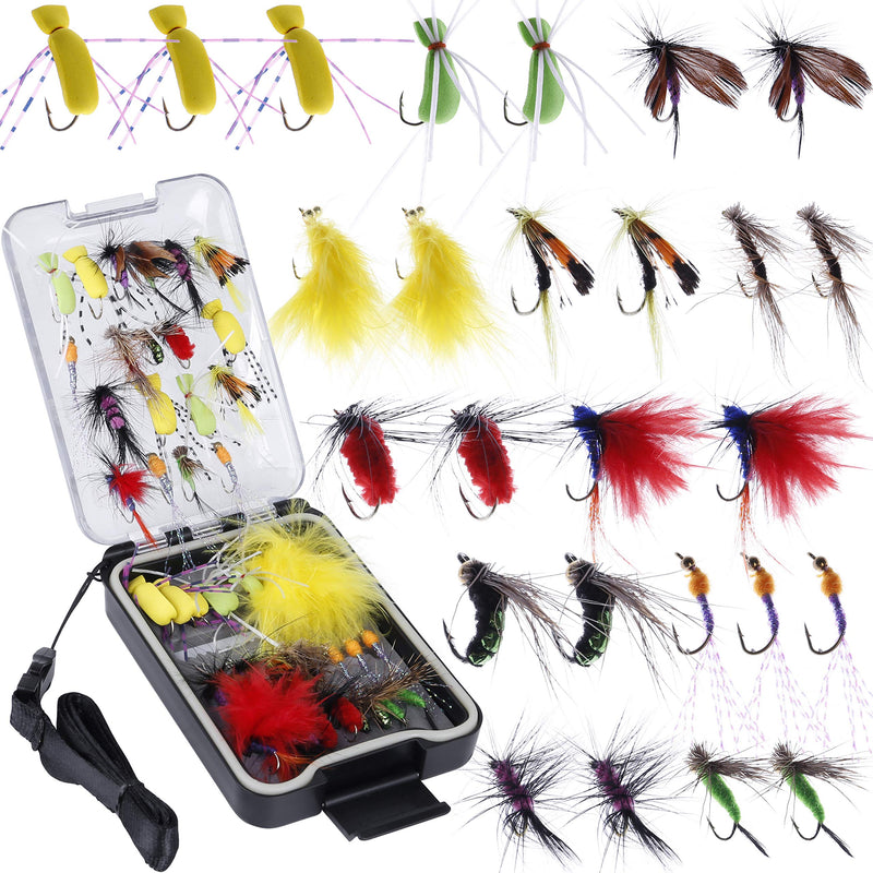 PLUSINNO Fly Fishing Flies Kit, 26/78Pcs Handmade Fly Fishing Gear with Dry/Wet Flies, Streamers, Fly Assortment Trout Bass Fishing with Fly Box 26pcs - BeesActive Australia