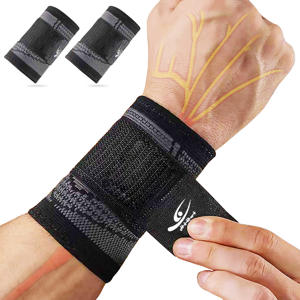 HiRui Wrist Brace Wrist Wraps Compression Wrist Strap, Wrist Support for Work Fitness Weightlifting Sprains Tendonitis, Carpal Tunnel Arthritis, Pain Relief, Adjustable Wristbands 2 PACK (Black, M) Black Medium (Pack of 2) - BeesActive Australia
