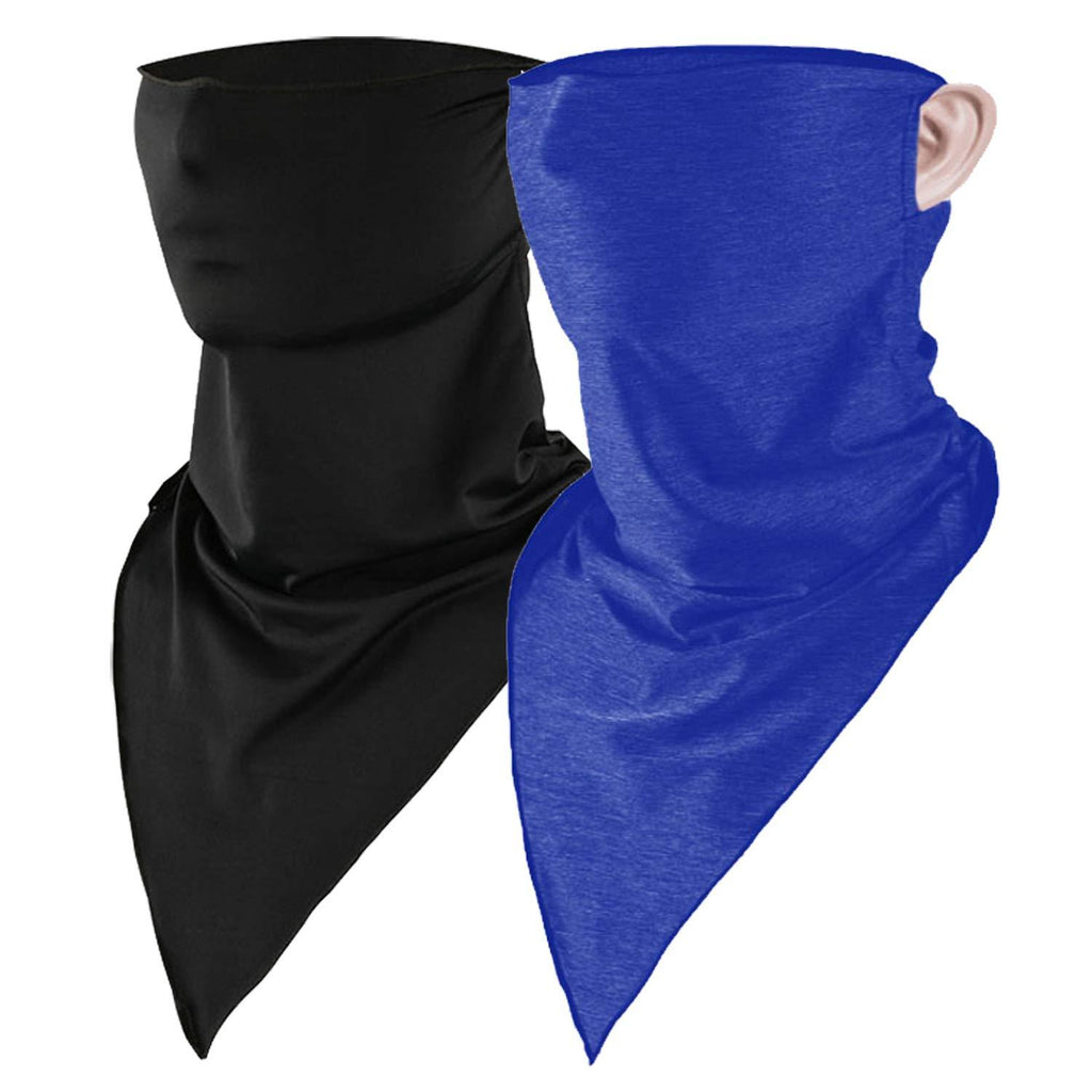 [AUSTRALIA] - Face Bandana Neck Gaiter Summer UV Protection Cover Scarf Balaclava for Running Fishing Men Women 2pcs Black+royalblue 