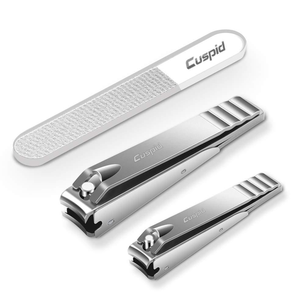 No Splash Nail Clippers Set - 3PCS Professional Stainless Steel Fingernail & Toenail Clipper &Glass Nail File ， Curved Edge Nail Clippers& Rust Proof Nail Cutter for Thick Nails Cuspid-01 - BeesActive Australia