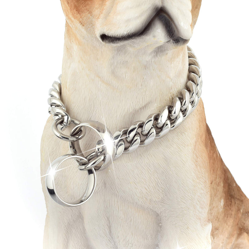 Tobetrendy Gold Chain Dog Collar Cuban Link Chain Stainless Steel Metal Links 14MM Heavy Duty Walking Chain Collar for Small Medium Large Dogs 16inches to 26inches 18" (Neck Fits 14"-16") Silver - BeesActive Australia