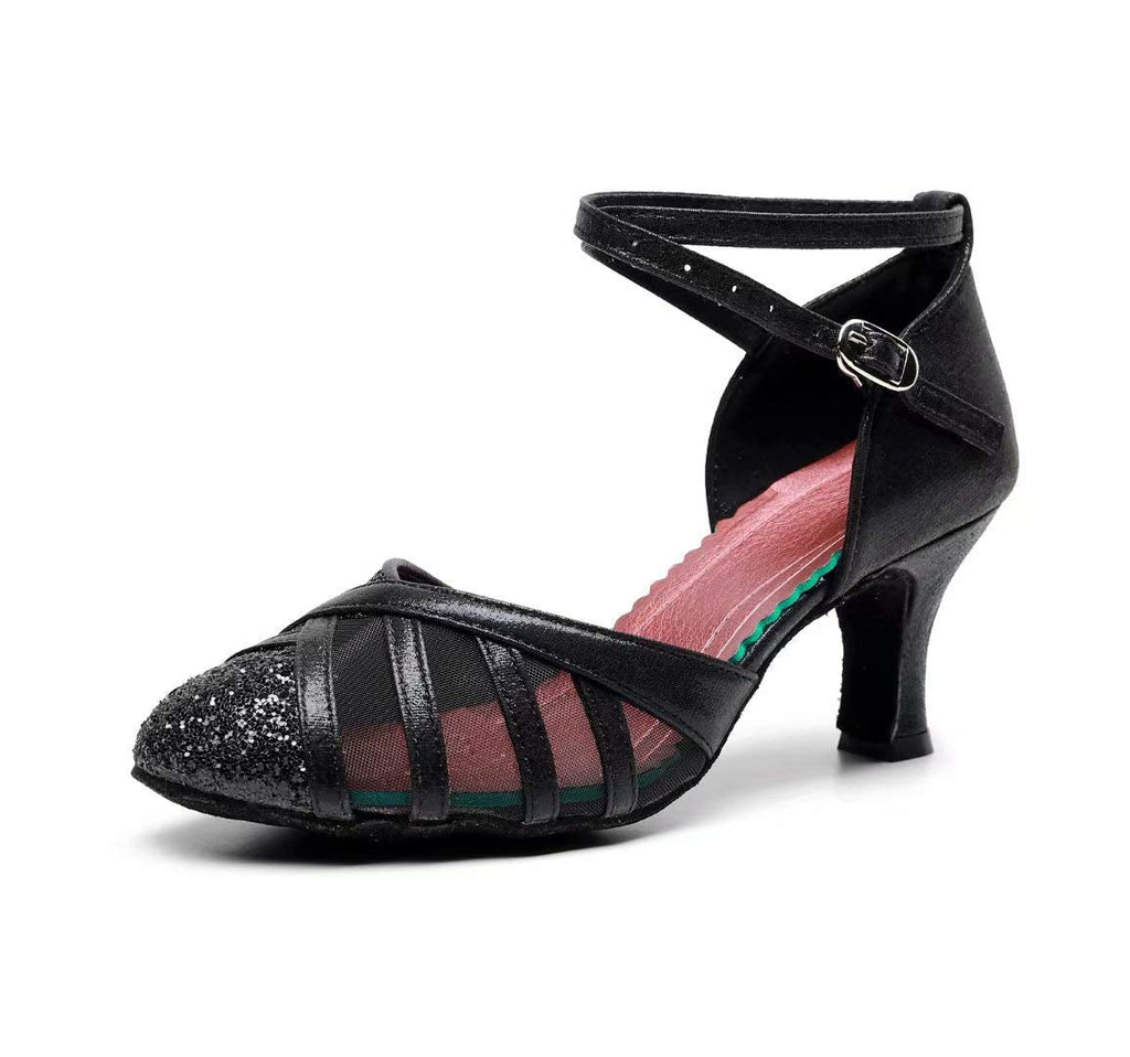 iCKER GetMine Womens Latin Dance Shoes Heeled Ballroom Salsa Tango Party Sequin Dance Shoes 6 Black 1 - BeesActive Australia