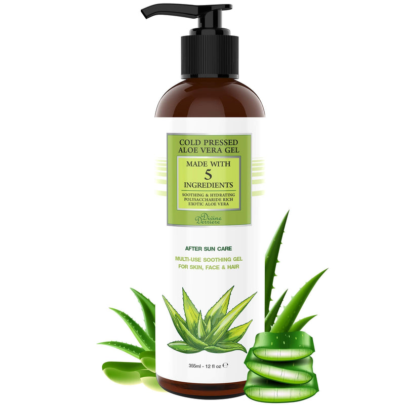 Aloe Vera Gel from Cold Pressed Organic Aloe - After Sun Care Sunburn Relief for Face, Body, and Hair - From Fresh Aloe Plants in USA Hydrating Gel for Sunburn - Made with 5 Ingredients (12 oz) - BeesActive Australia