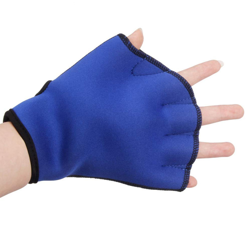 Swim Gloves Aquatic Fitness Water Resistance Webbed Gloves Diving Surfing Fitness Gloves Fins Neoprene Fingerless Glove Webbed Flippers Paddle with Adjustable Strap for Men Women Adult Children blue Medium - BeesActive Australia