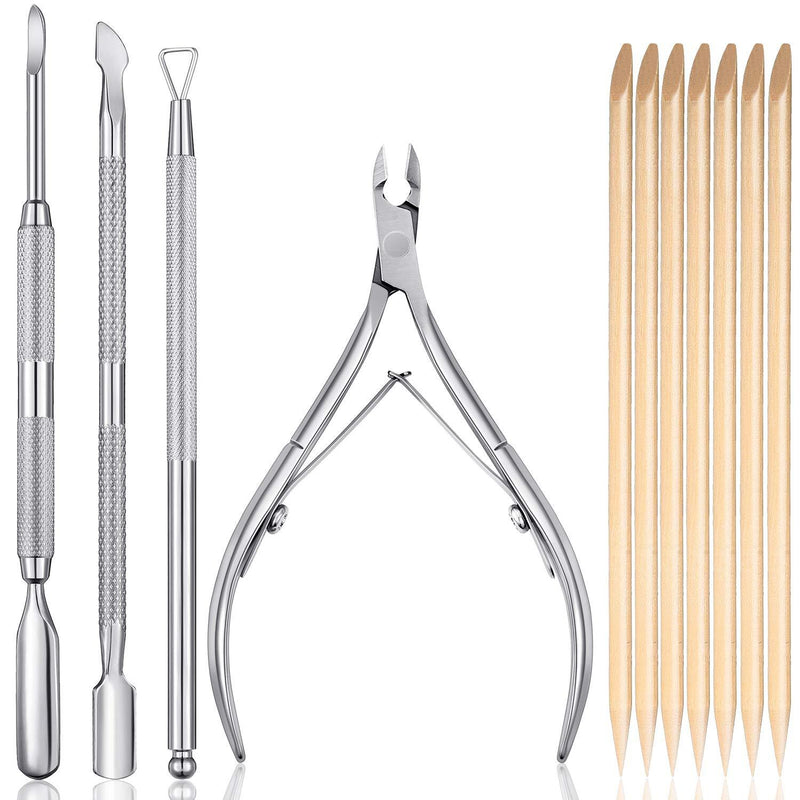 24 Pieces Cuticle Removal Tools Set, 4 Pieces Stainless Steel Cuticle Pusher Trimmer Cuticle Nipper Cutters with 20 Pieces Orange Wood Sticks Nail Cuticle Sticks for Women Men - BeesActive Australia