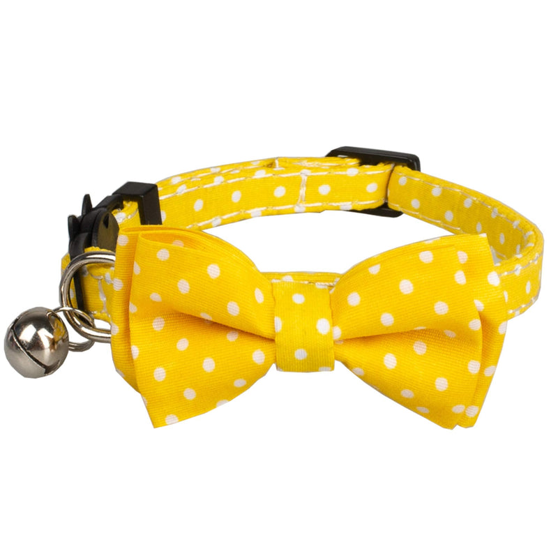 Gyapet Cat Collar with Bowtie Bell Safety Buckle Breakaway Kitten Puppy 7-11in Movable Adjustable 2 Yellow Dot - BeesActive Australia