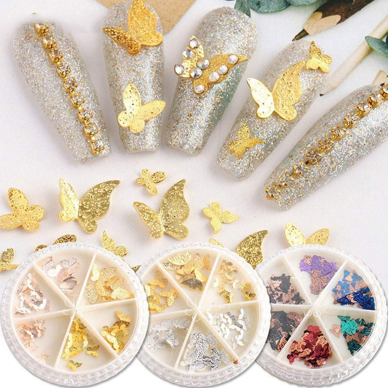 Butterfly Nail Art Decals Supplies Holographic Nail Art Sequins Glitter Kits Decorations Accessories for Women Girls Nail Design Kit 3D Butterfly 3 Box/Set - BeesActive Australia
