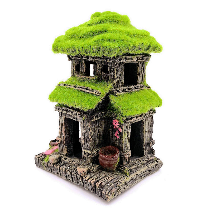M2cbridge Aquarium Decorations Fish Hideout House Betta Cave with Green Lifelike Moss (Style 3) Style 3 - BeesActive Australia