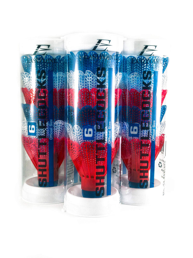 EastPoint Badminton Shuttlecocks for Badminton, 3 Containers (18Pcs) Red, White/Clear, Blue Indoor/Outdoor Birdies - BeesActive Australia
