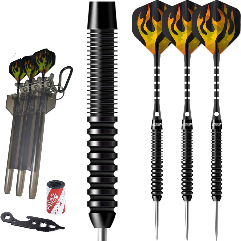 CyeeLife-90% Tungsten Steel tip Darts 21/23/26/28/30g with Carrying Case Aluminum shafts+Tool+Sharpener+18 Flights+One Piece Flights 23g Black - BeesActive Australia