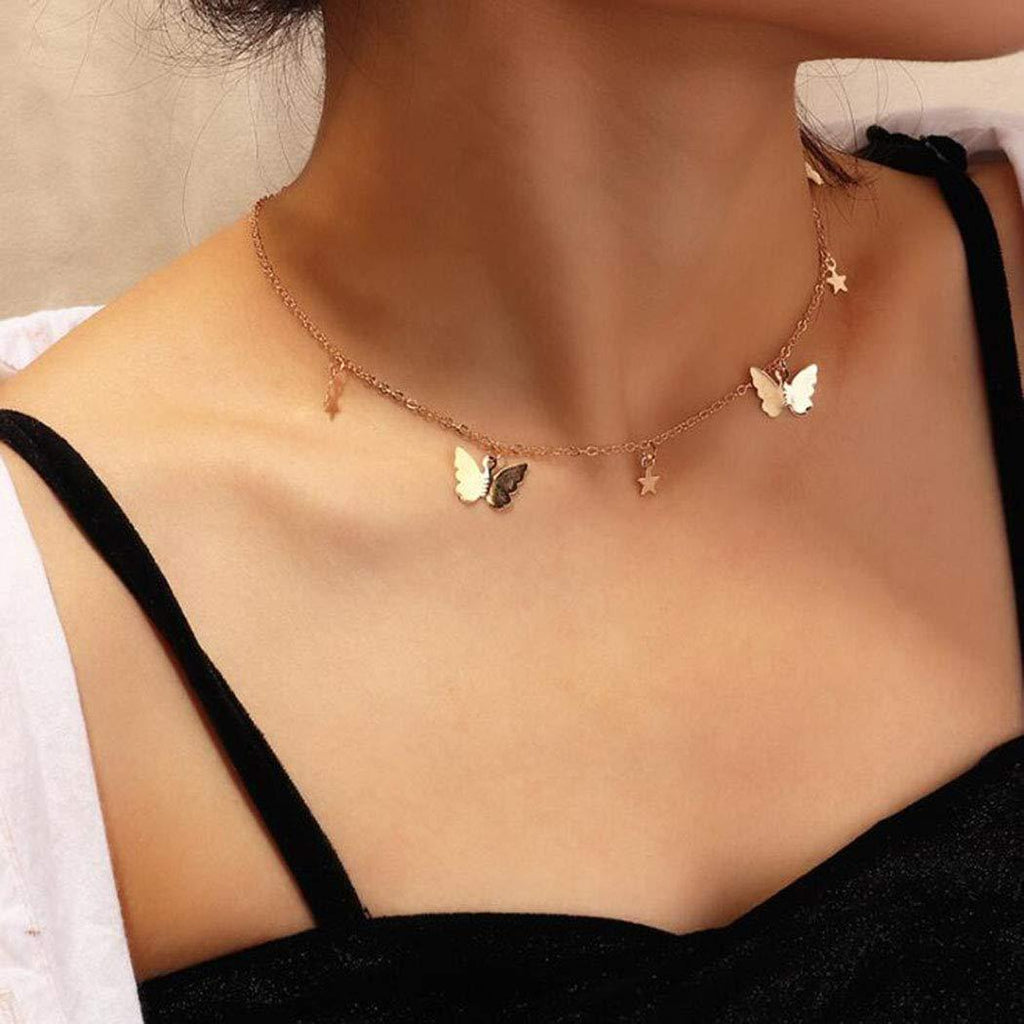 Adflyco Boho Butterfly Necklace Gold Pendant Necklaces Chain Jewelry Adjustable for Women and Girls - BeesActive Australia