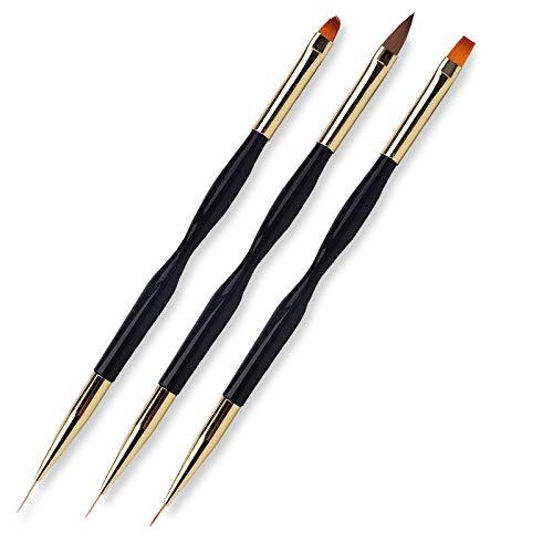 FULINJOY 3 Pcs Nail Drawing Pen, Dual End Nail Art Pen Brush Acrylic Round Flat Painting Drawing Liner Nail Tools - BeesActive Australia