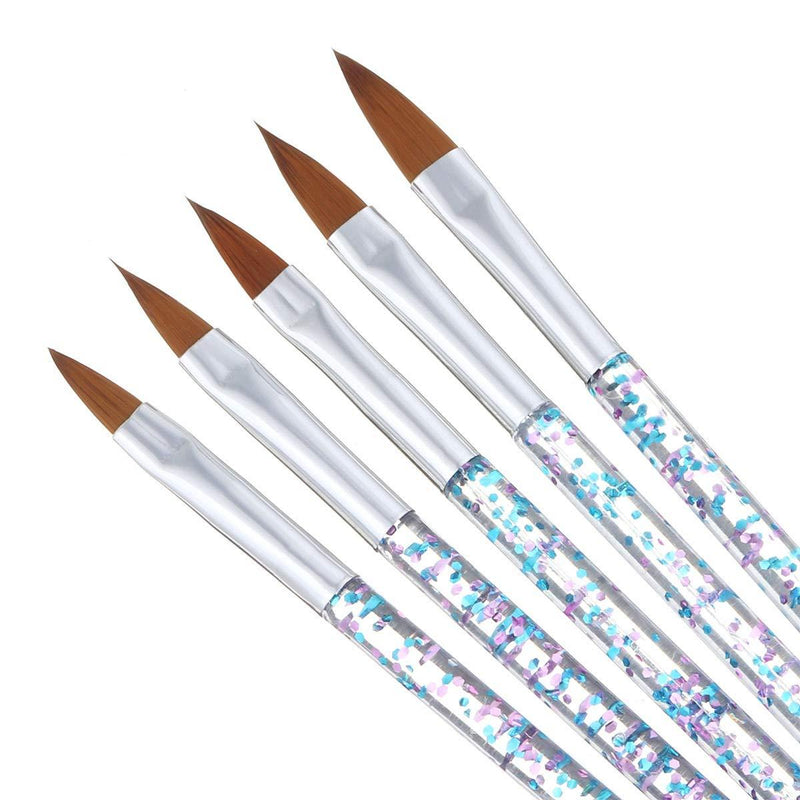 FULINJOY 5 Pcs Nail Art Brush, Acrylic UV Gel Glitter Drawing Painting Brushes Crystal Handle Nylon Hair Carving Flower Pens Nails Tools - BeesActive Australia