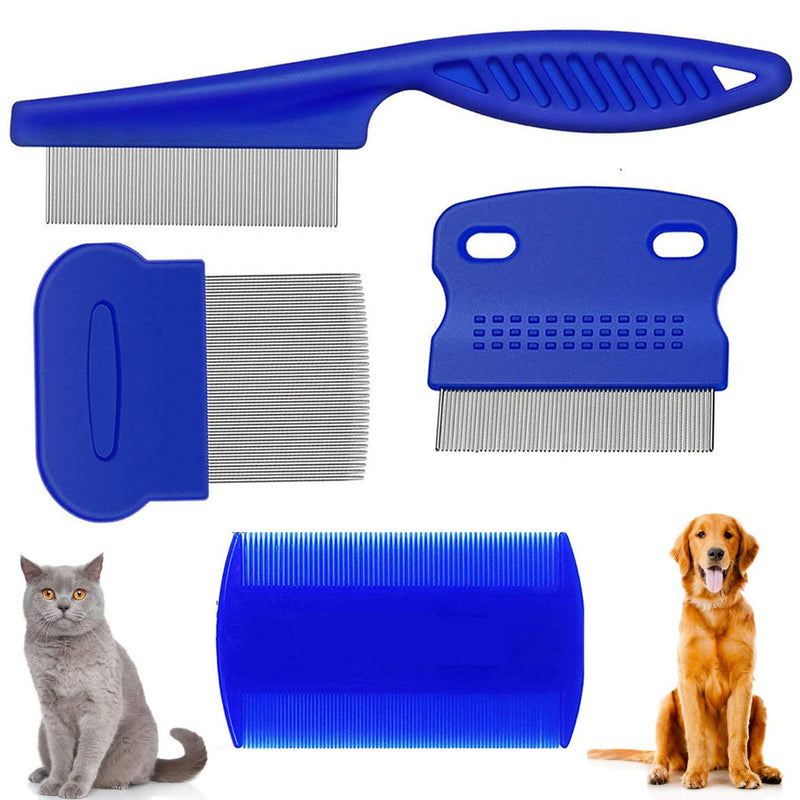 weback Flea Comb for Dogs, Lice Combs,Tick Comb, Cat flea Combs with Durable Teeth for Removing Tear Stains, Fleas, Dandruff, Lice 4pcs-blue - BeesActive Australia