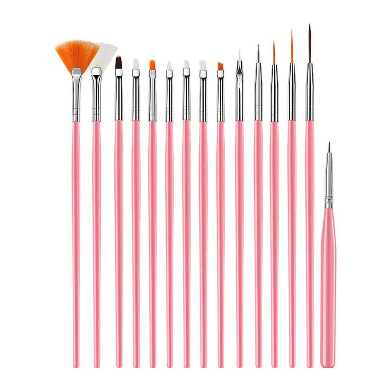 FULINJOY 15 Pcs Nail Art Acrylic Brush Set Painting Pen Art Salon Brush Tools Nail Decoration Kit (Pink) - BeesActive Australia