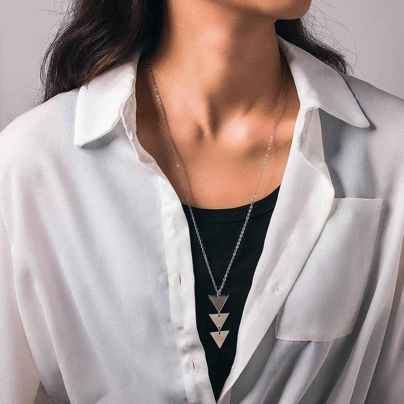 Brinote Triangle Necklace Chain Fashion Silver Geometric Sweater Necklaces Jewelry for Women and Girls (Silver) - BeesActive Australia