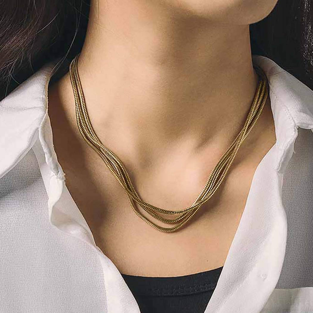 Aetorgc Punk Layered Necklace Snake Chain Necklaces Jewelry for Women and Girls (Gold) Gold - BeesActive Australia