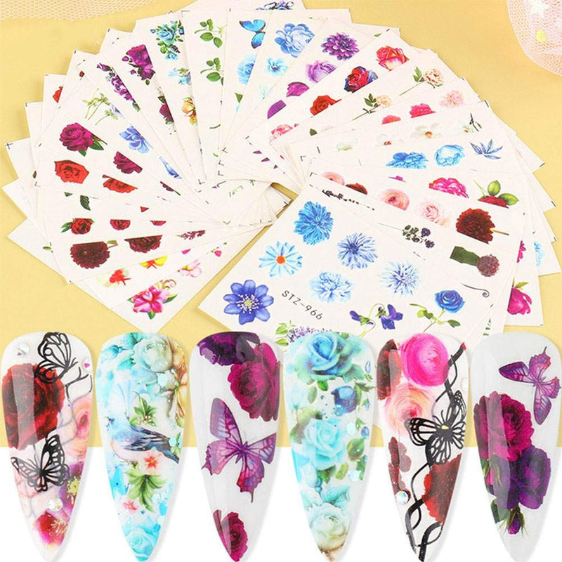 Butterfly Nail Art Decals Stickers Nail Accessories Decorations Supplies Nail Stickers for Women Girls Butterfly Flower Water Transfer Decals Manicure 24 Sheets - BeesActive Australia