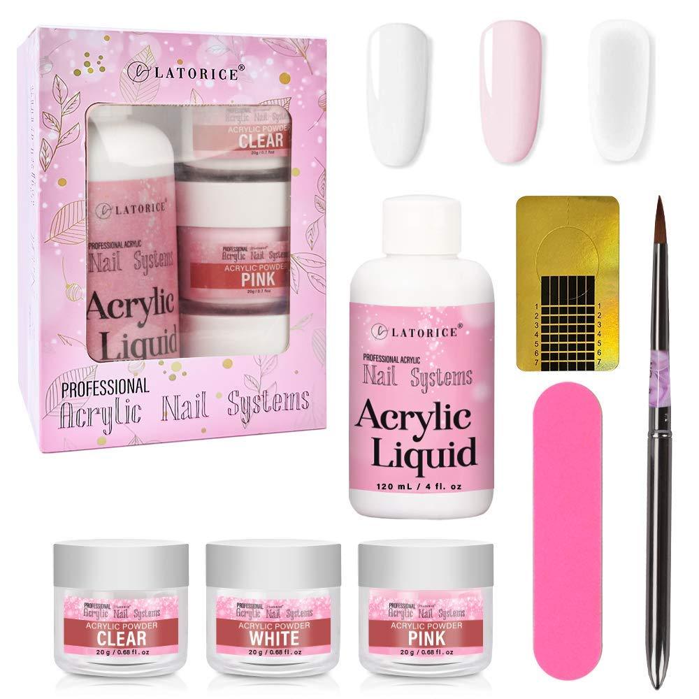 Latorice Nail Acrylic Powder and liquid Set - 3 Colors Clear Pink White and one Liquid Monomer, Nail Art Powder for Doing Acrylic Nails. MMA free. - BeesActive Australia