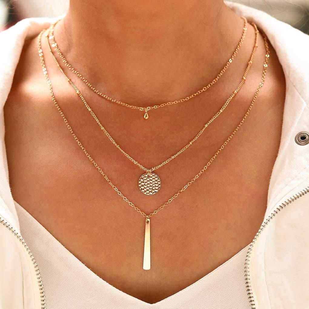 Obmyec Fashion Bar Necklaces Gold Beaded Choker Pendant Layered Neck Link Chain Long Sequins Necklace Chain Dainty Adjustable Necklace Jewelry for Women and Girls - BeesActive Australia