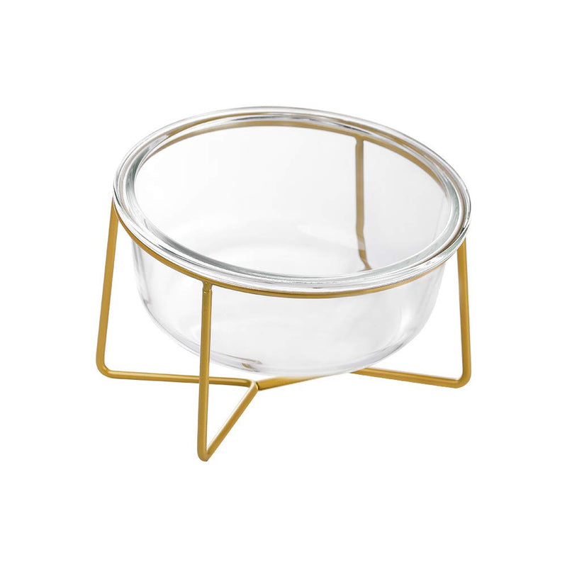 White Large Ceramic Tilted Elevated Cat Dog Bowl Raised Cat Food Water Bowl Dish Pet Comfort Feeding Bowls with Gold Iron Stand Small glass - BeesActive Australia