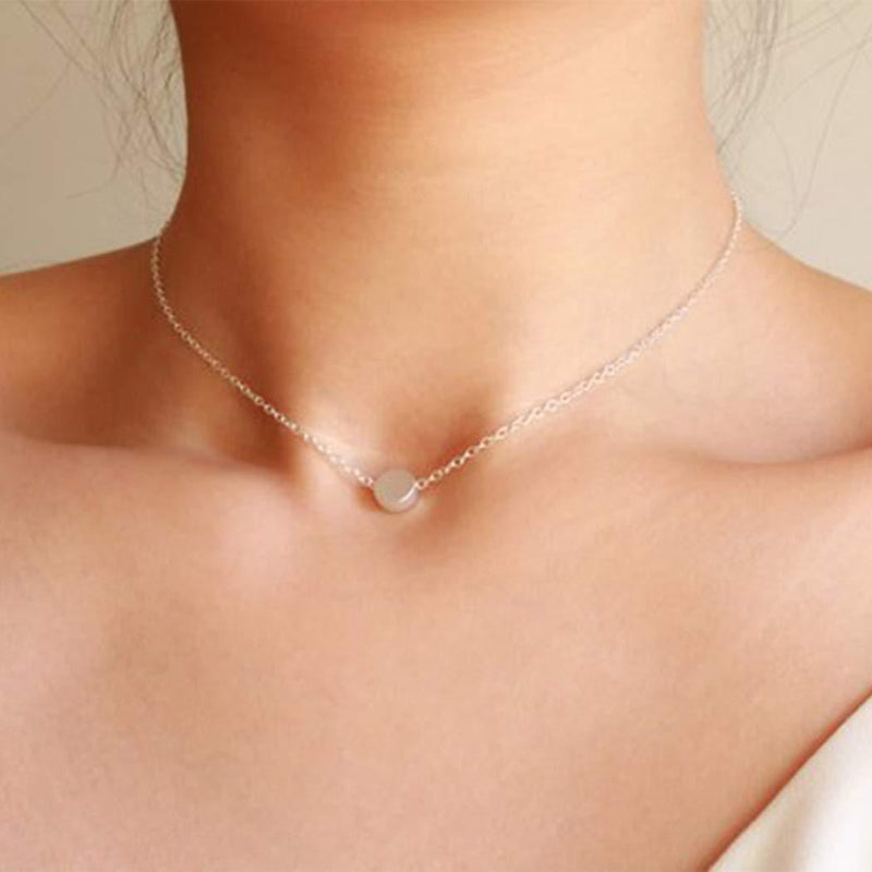 Chicque Dainty Dot Necklace Pendant Clavicle Necklace Chain Circle Necklace Jewelry for Women and Girls (Silver) Silver - BeesActive Australia