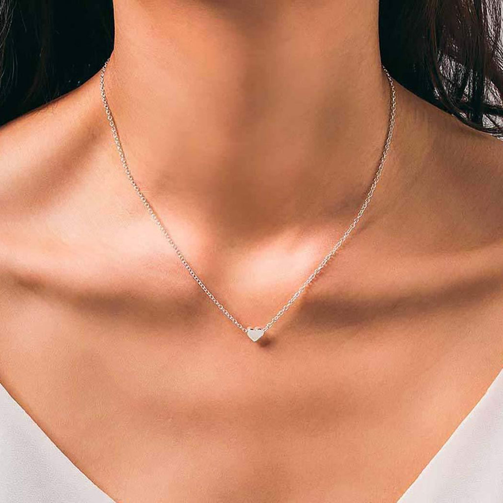 Aetorgc Simple Short Necklace Chain Love Pendant Necklace Jewelry For Women and Girls (Silver) Silver - BeesActive Australia