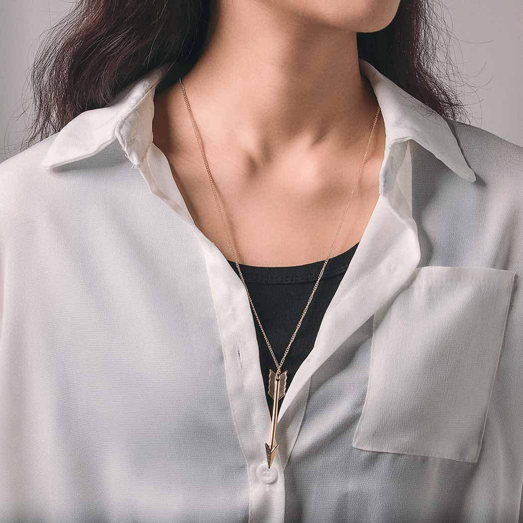 Chicque Vintage Arrow Necklace Long Pendant Necklace Chain Engrave Necklaces Jewelry for Women and Girls (Gold) Gold - BeesActive Australia