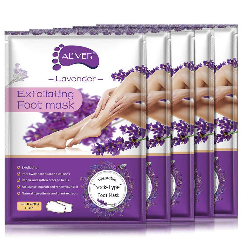 5 Pairs Foot Peel Mask,Peeling Away Calluses and Dead Skin Cells -Exfoliating Foot Mask, Baby Soft Smooth Touch Feet-Men Women (LAVENDER) - BeesActive Australia