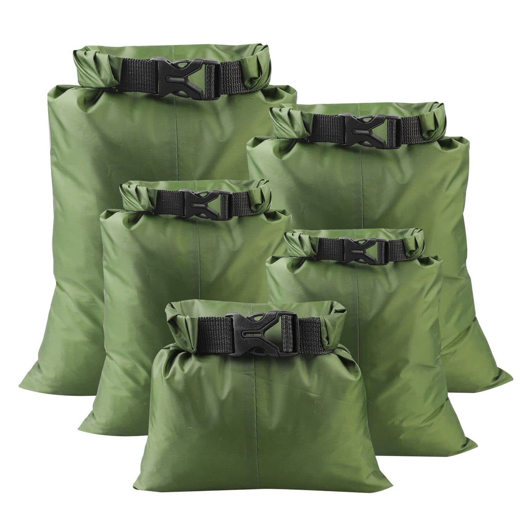 5 Pack Waterproof Dry Sacks, Lightweight Outdoor Dry Bags Ultimate Dry Bags for Rafting Boating Camping (1.5L, 2.5L, 3.5L, 4.5L, 6L) Army Green - BeesActive Australia