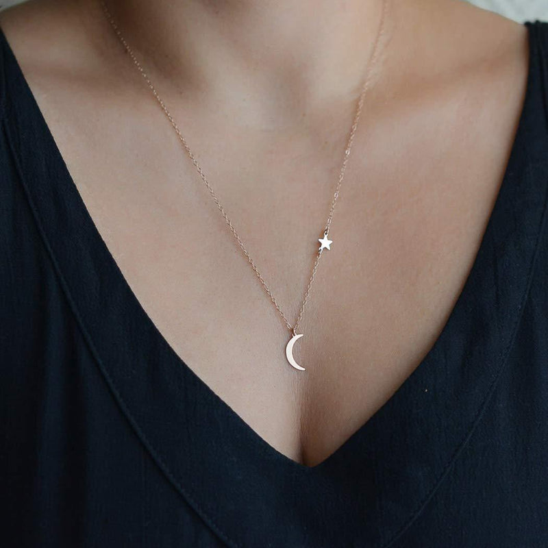 Jozape Simple Necklace Moon Pendant Necklace Star Necklace Jewelry Chain for Women and Girls (Gold) Gold - BeesActive Australia