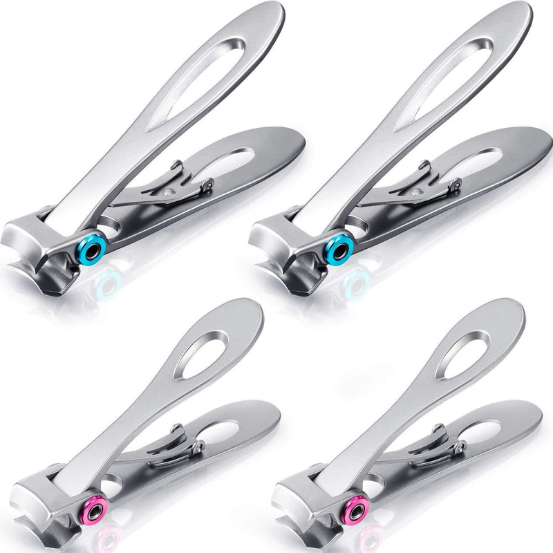 4 Pieces Fingernail Clippers Oversized Thick Nail Clippers Wide Jaw Finger Nail Cutters Toenail Clippers for Thick Nails Large Toenail Clippers Cutter Trimmer for Women, Men and Seniors, Silver - BeesActive Australia