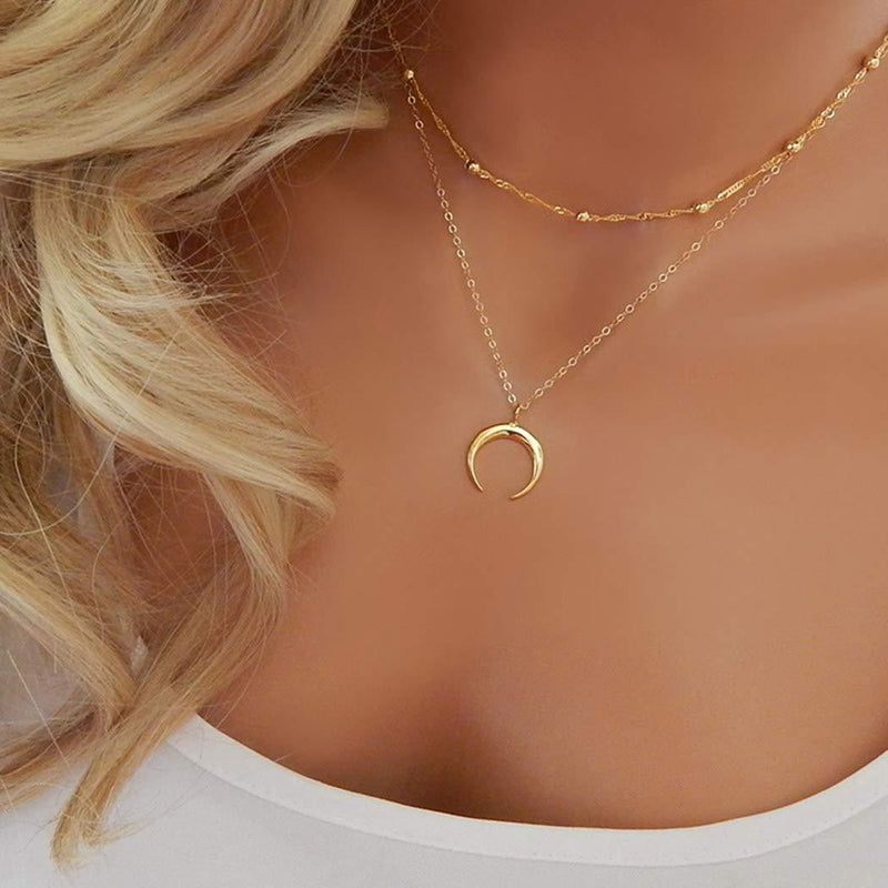 Jozape Layered Necklace Moon Pendant Necklace Bar Necklace Jewelry Chain for Women and Girls (Gold) Gold - BeesActive Australia