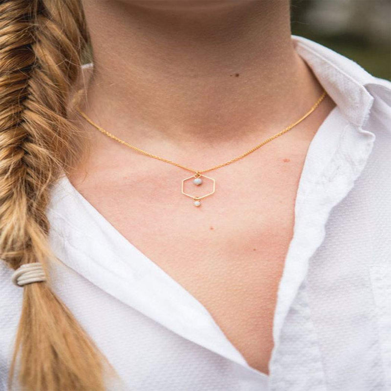 Funyrich Simple Beads Necklaces Chain Personality Rhombic Pendant Necklace Chain Jewelry for Women and Girls (Gold) Gold - BeesActive Australia
