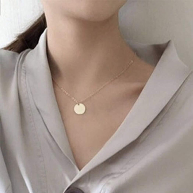 Funyrich Simple Coin Necklaces Chain Sequins Pendant Chain Necklace Jewelry for Women and Girls (Gold) Gold - BeesActive Australia