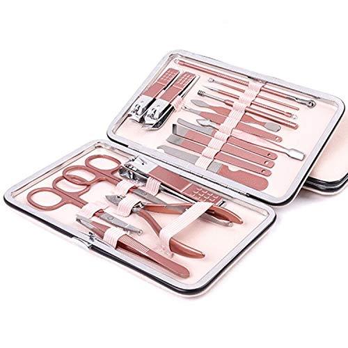 Manicure Set Pedicure Set 18 in 1 Manicure Set Professional Manicure Kit Nail scissors Grooming Kit with Leather Travel Case Pink - BeesActive Australia