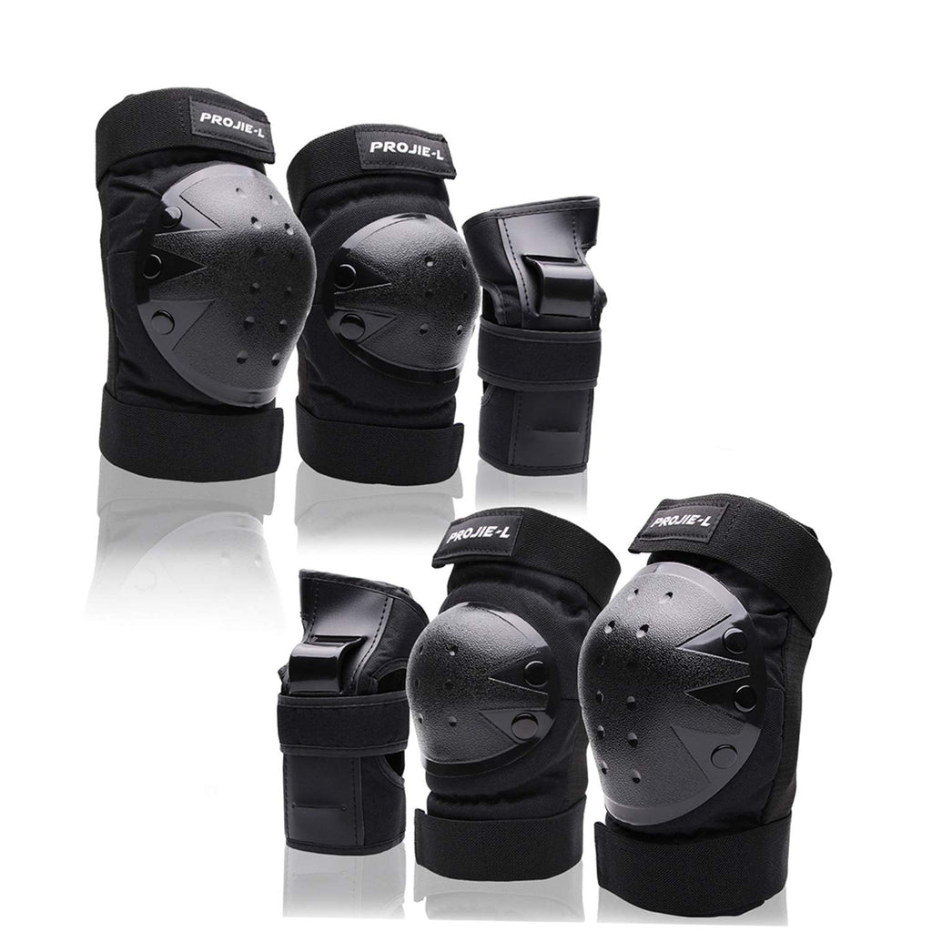 Knee Pads Elbow Pads Wrist Guards Youth/Adult Protective Gear Set for Skateboarding Roller Skating Cycling Bike BMX Bicycle Scootering 3Pairs  (Black, Medium) - BeesActive Australia