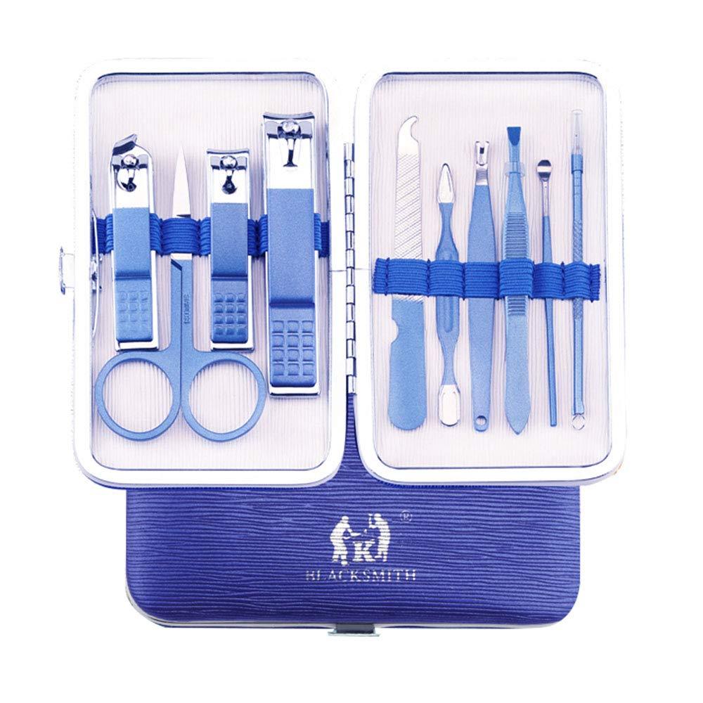 Manicure Set BOOMER VIVI 10Pcs Professional Nail Clippers Kit Pedicure Care Tools with Leather Travel Case Blue (10PCS) - BeesActive Australia
