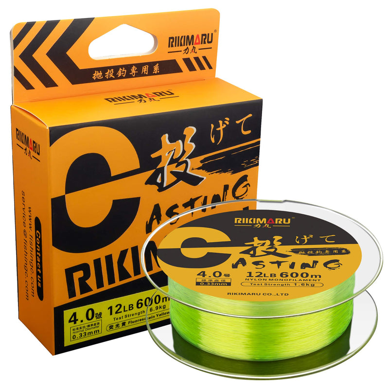 RIKIMARU Premium Monofilament Fishing Line-Strong and Abrasion Resistant Mono Line-Superior Nylon Material Fishing Line Fluo-Yellow 660Yds/0.14mm/3LB - BeesActive Australia