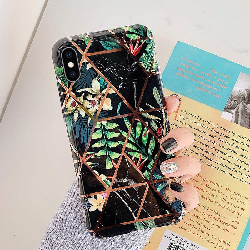 PHEZEN Marble Case for iPhone Xs Max Flower Case Cover Ultra Slim Bling Glitter Soft Silicone Gel Rubber Phone Case,Splice Painted Marble Shockproof TPU Bumper Protective Case Cover,Black Black - BeesActive Australia