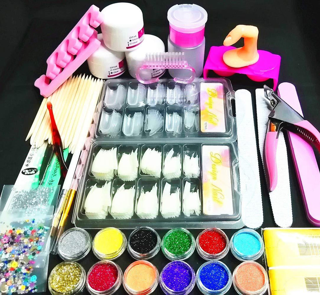 Nail Kit Set Professional Acrylic with Everything, 12 Glitter Acrylic Powder Kit Nail Art Tips Nail Art Decoration, DIY Nail Art Tool Nail Supplies Acrylic Nail Kit for Beginners - BeesActive Australia