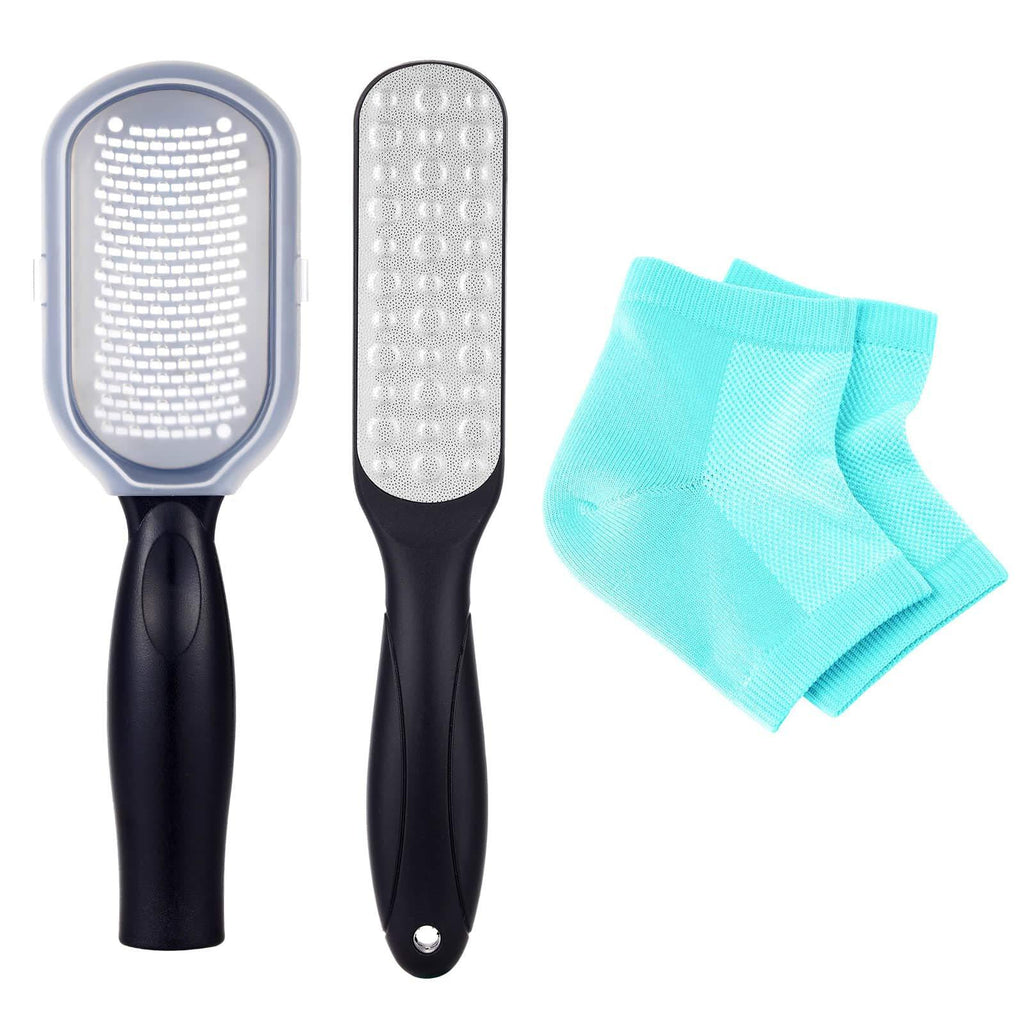 Pedicure Tools Kit, Foot File, Callus Remover, Heel Scraper for Feet, Foot Rasp Buffer Grinder for Dead Skin, Callous Files with Cover Catcher, Included 1 Pair of Non-Gel Heel Socks - BeesActive Australia