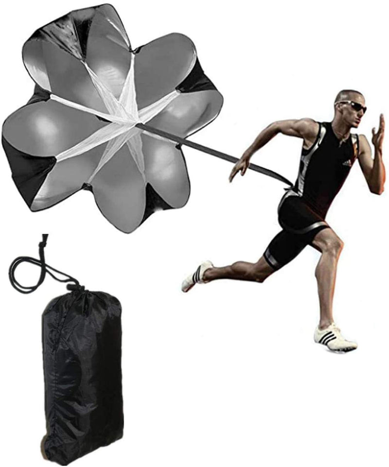 Running Speed Chute Resistance Parachute 57 inch Training Parachute Umbrella Sprint Power Soccer Trainer Fitness Agility Ladder Speed Training Parachute for Runner,Football, Soccer - Adjustable Strap black - BeesActive Australia