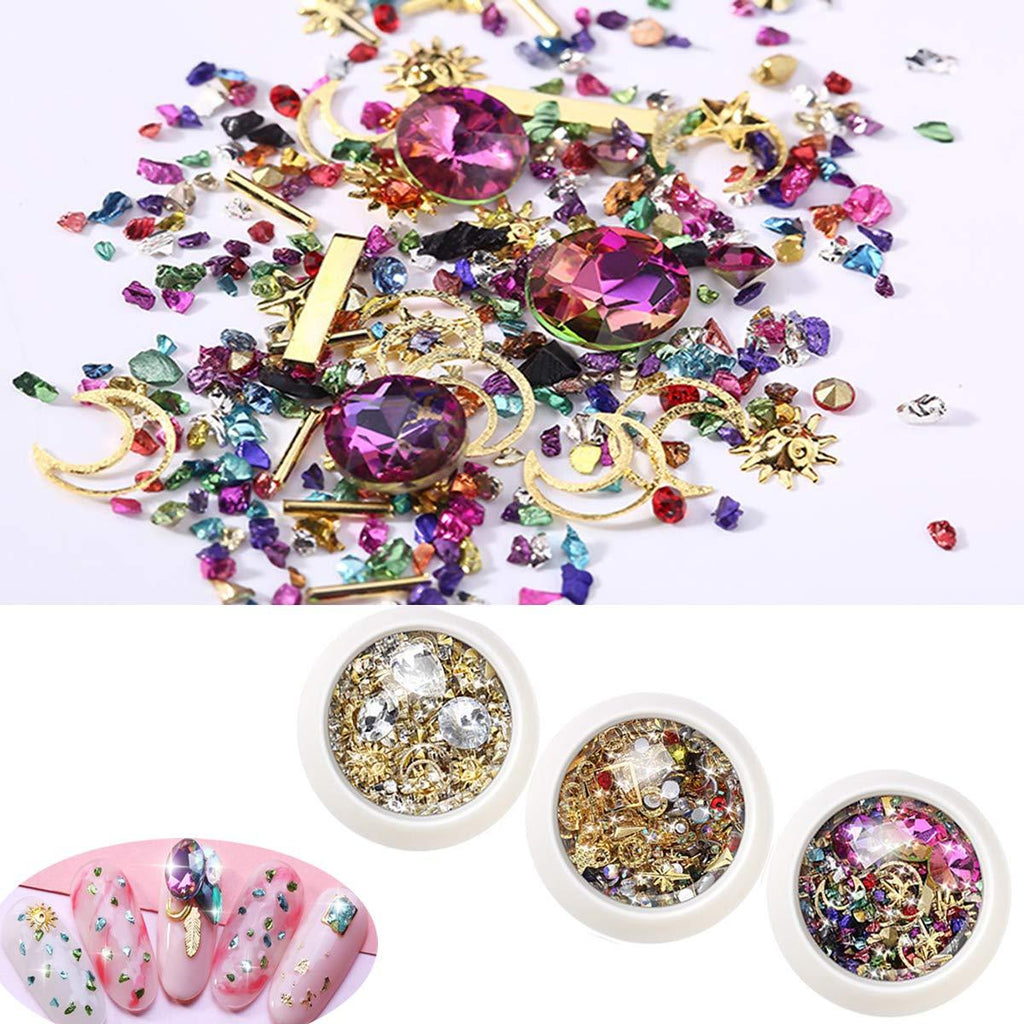 GBSTORE 3 Boxes/Set Nail Art Rhinestones Metal Studs Diamonds Crystals Beads Gems Mixed Colorful for 3D Nail Art Decorations DIY Design - BeesActive Australia