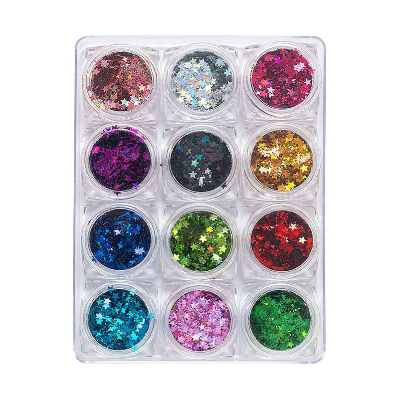 Nail Art DIY Sequins Laser Nails Glitters Thin Paillette Flakes Stickers 12 Colors/Set Confetti Sticker Nail Manicure Decals Decoration (Pentagram) Pentagram - BeesActive Australia