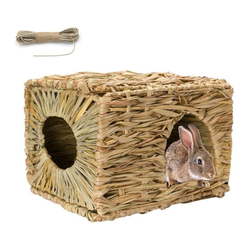 Hamiledyi Rabbit Grass Hut,Bunny Hide House Chew Toys Natural Woven Hay Hut Mat Small Animal Bed for Hamster Guinea Pig Chinchilla Gerbil Mice - BeesActive Australia