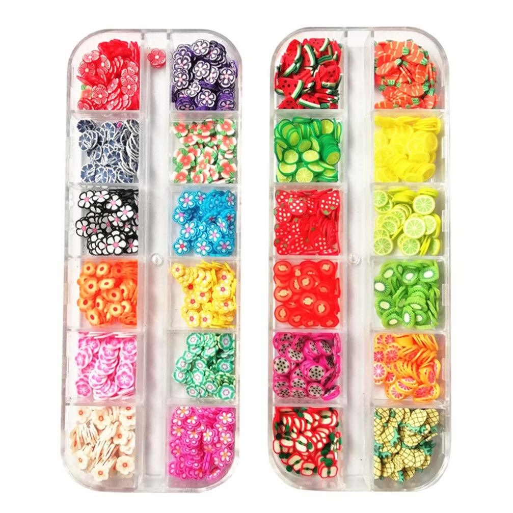 Minkissy 2 Boxes 3D Fruit Polymer Slices DIY Nail Art Slices Colorful Crystal Flower Fruit Clay Nail Slice Nails Sequins DIY Nail Art Marking Tools - BeesActive Australia