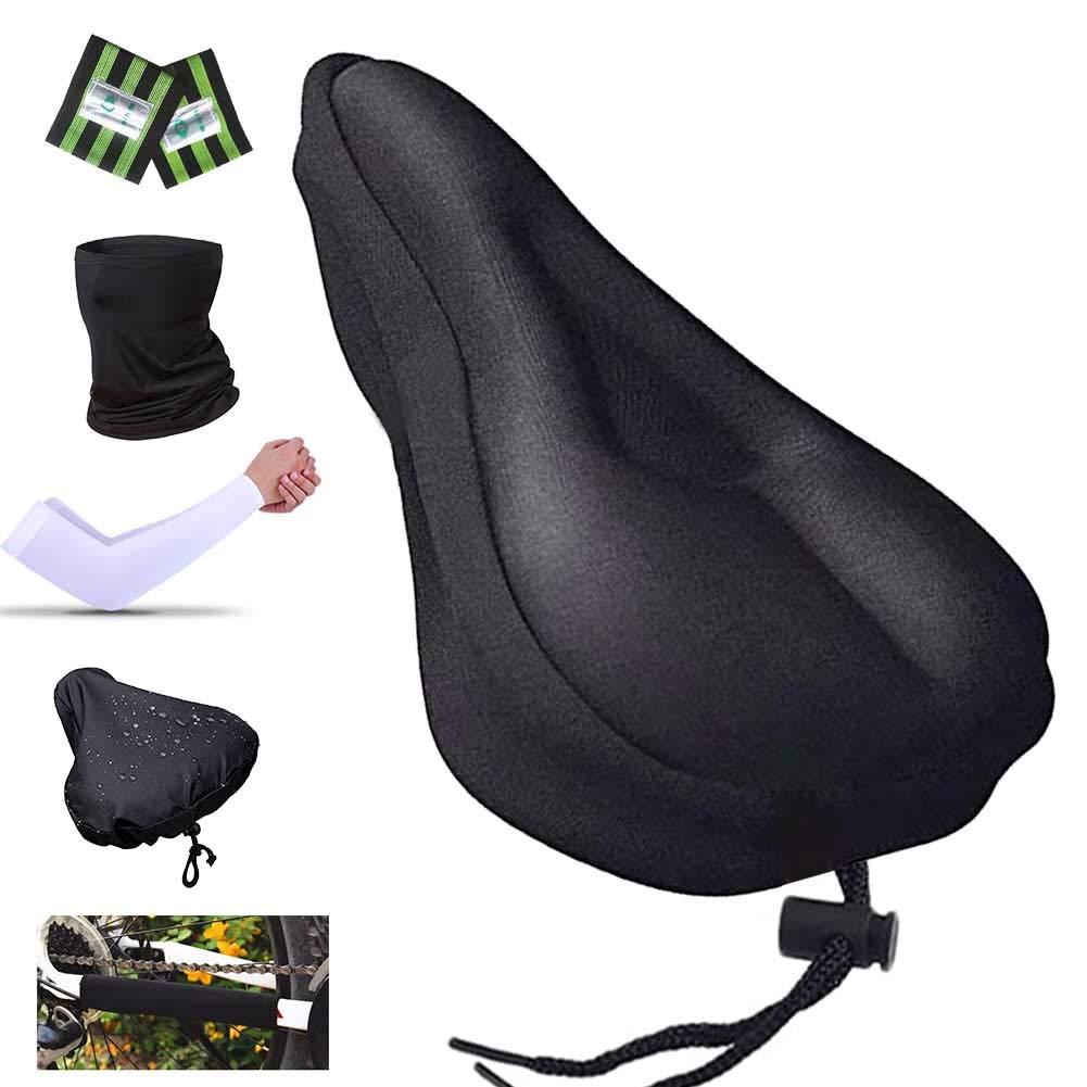 Karetto Bike Gel Seat Cover Excercise Bicycle Saddle Cover with Drawstring, Rain and Dust Resistant，Reflective Band Bandanas ，Soft Cover for Mountain, Road and Cruiser Bikes Black - BeesActive Australia