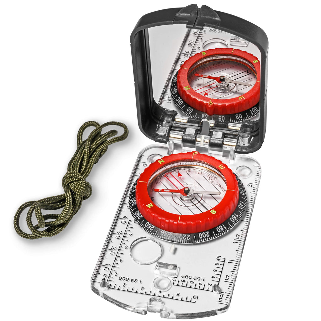TurnOnSport Sighting Compass Mirror Adjustable Declination - Boy Scout Compass Hiking Survival - Map Reading Compass Orienteering - Mirror Compass Hunting Fishing - Compass Backpacking Camping Red - BeesActive Australia