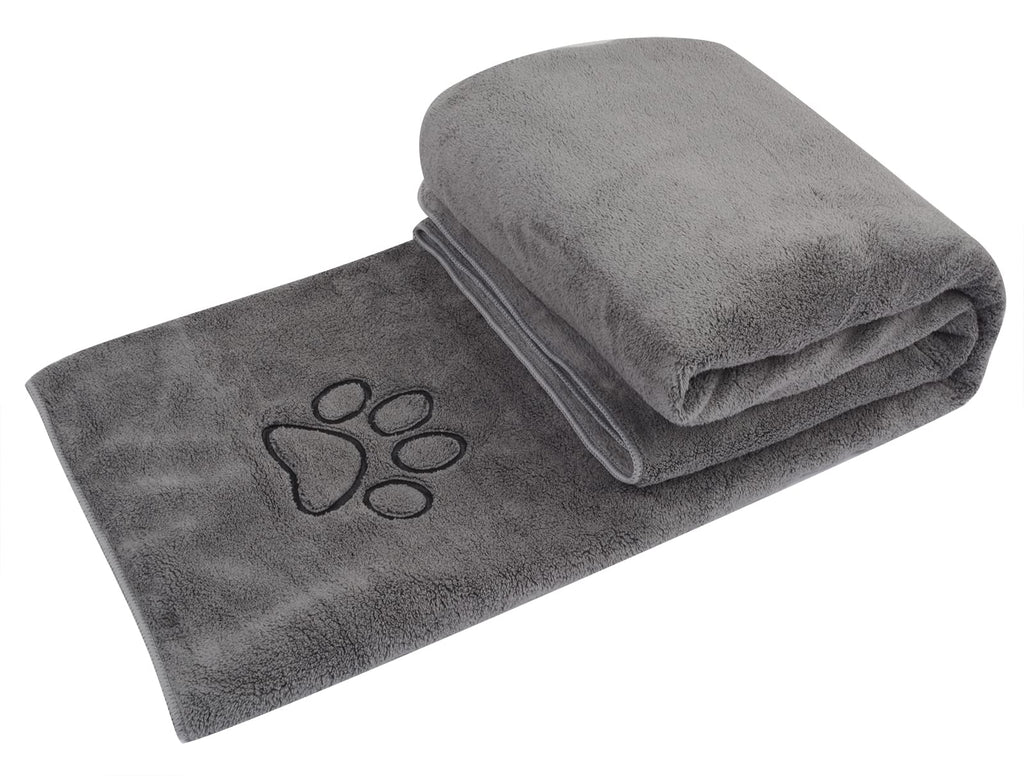 SUNLAND Microfiber Dog Towel Super Soft Pet Bath Towel Ultra Absorbent Dog Drying Towel with Embroidered Paw Print Dark Grey - BeesActive Australia